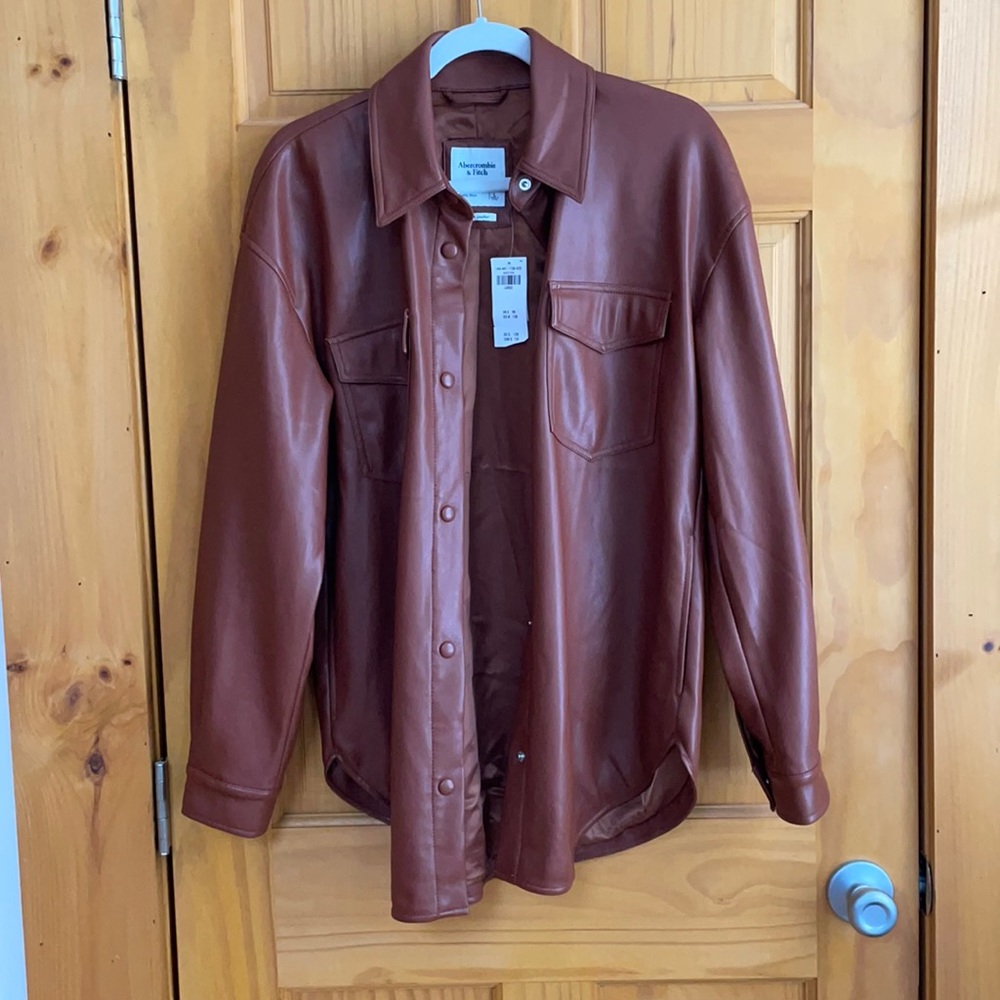Faux leather shacket